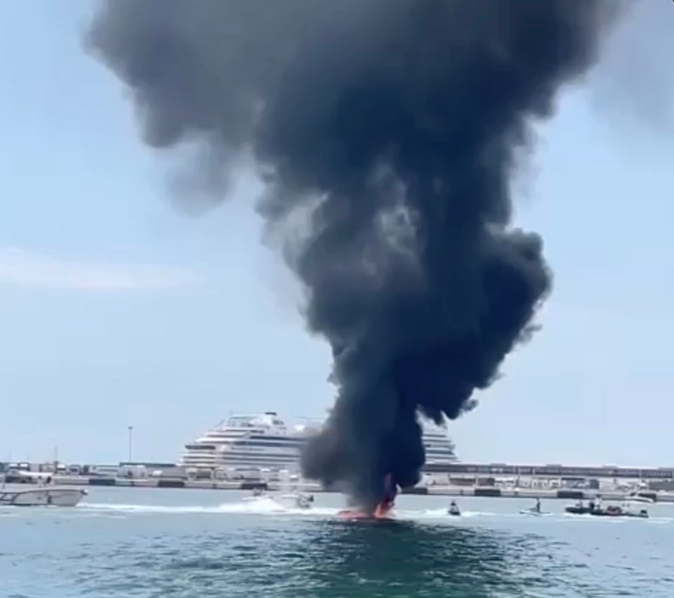The blast then sparked a huge blaze causing another boat to catch fire