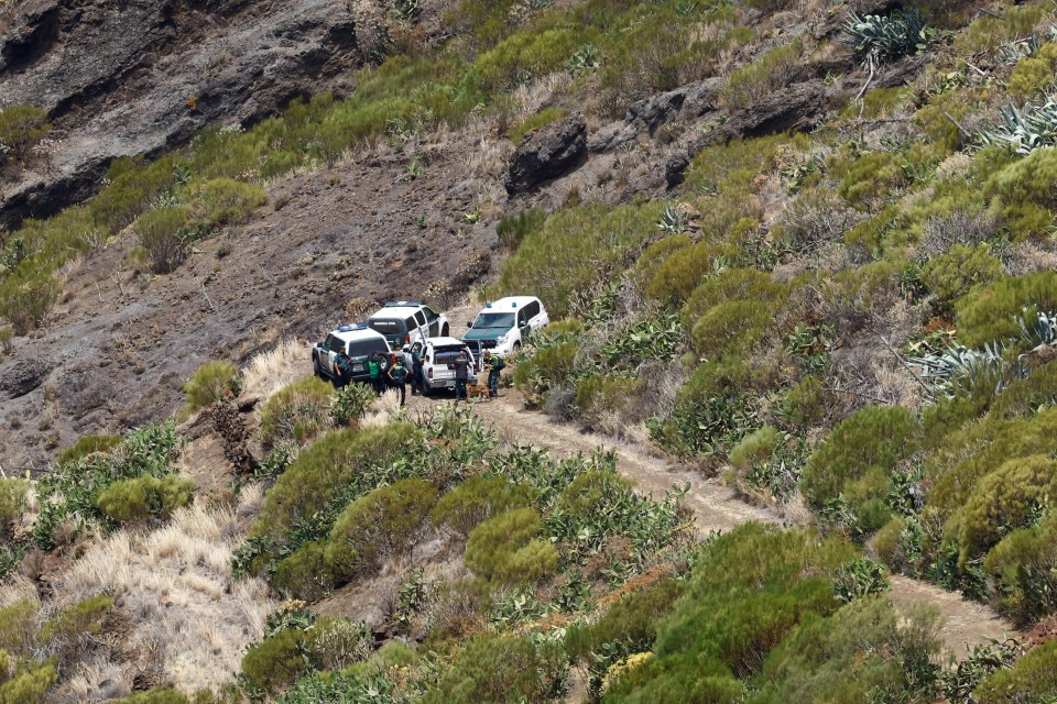 a group of cars are parked on the side of a hill