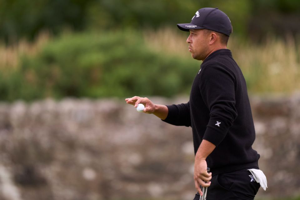 TROON, SCOTLAND - JULY 21: Xander Schauffele of United States reacts on the 11th hole on day four of The 152nd Open championship at Royal Troon on July 21, 2024 in Troon, Scotland. (Photo by Pedro Salado/Getty Images)