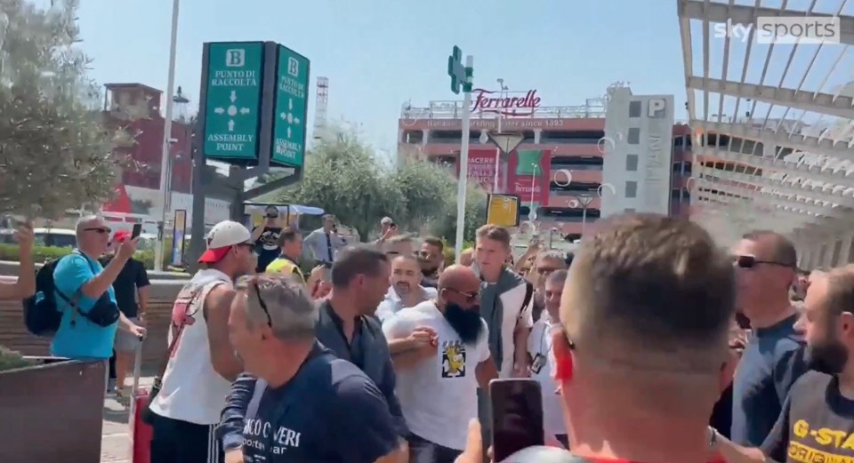 a group of people are gathered in front of a sign that says ferrucelle