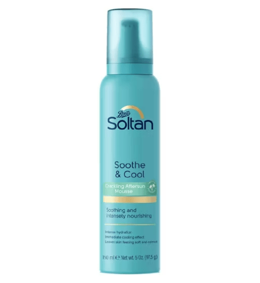 a bottle of soltan soothing and cool cooling aftersun mousse