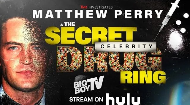 a poster for matthew perry and the secret drug ring