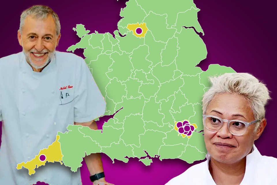 a man and a woman standing next to a map of the uk
