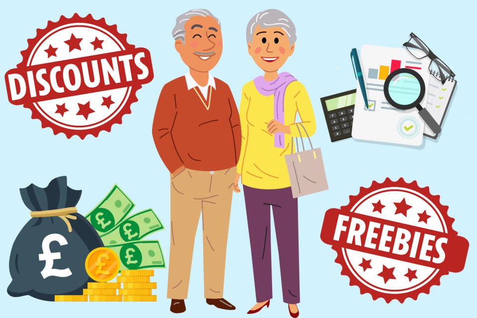 a man and woman are standing next to a bag of money and a sign that says freebies