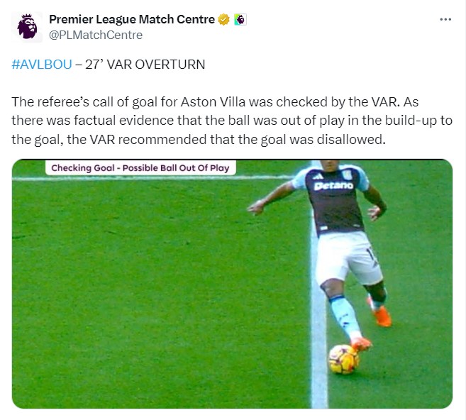 a tweet from the premier league match centre