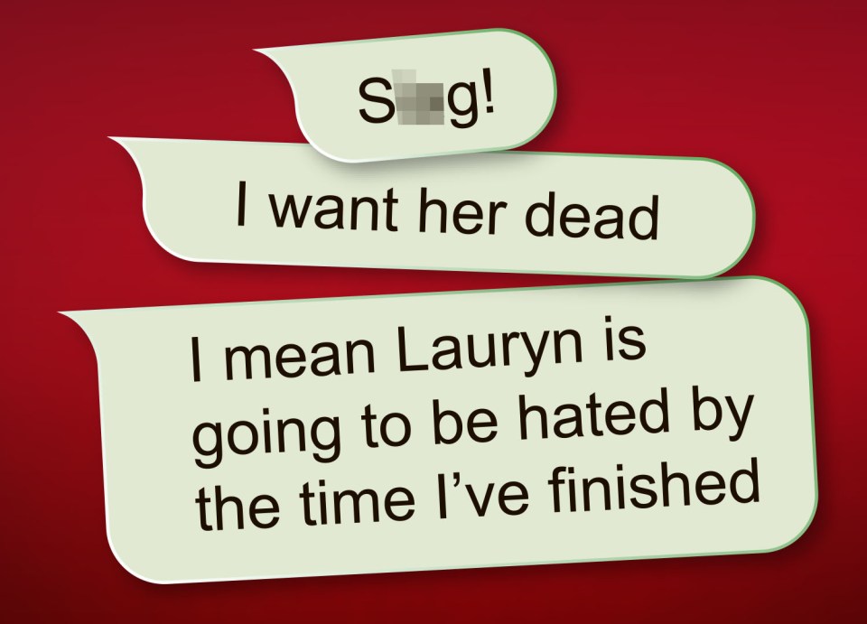 Annie's messages display her hatred for love rival Lauryn, who has two children with Kyle