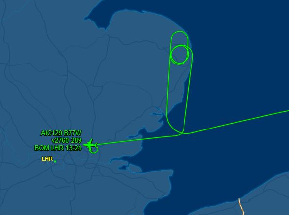 a map showing a plane taking off from bom lhr