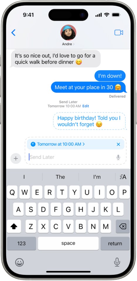 a phone screen shows a text message from andre