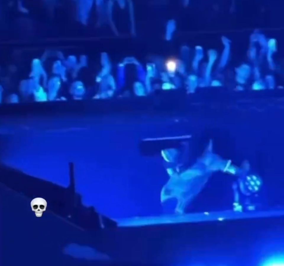 a skull is on a blue background in front of a crowd
