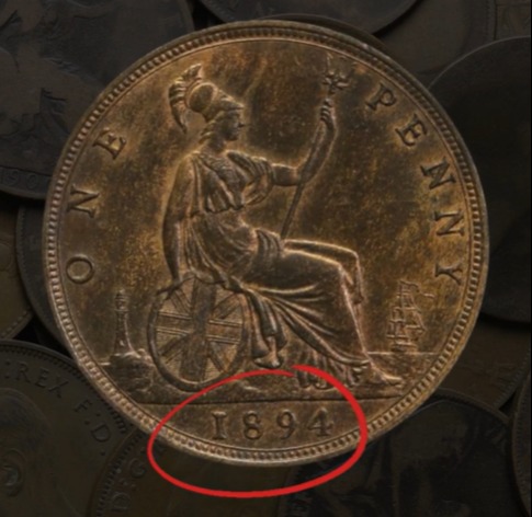 1894 British one penny coin.