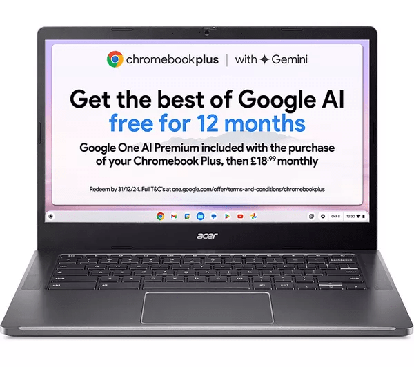 an acer laptop is open to a screen that says get the best of google ai free for 12 months