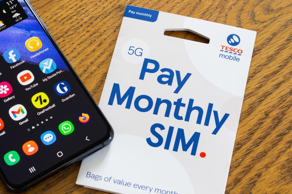 Tesco Mobile 5G pay monthly SIM card pack.