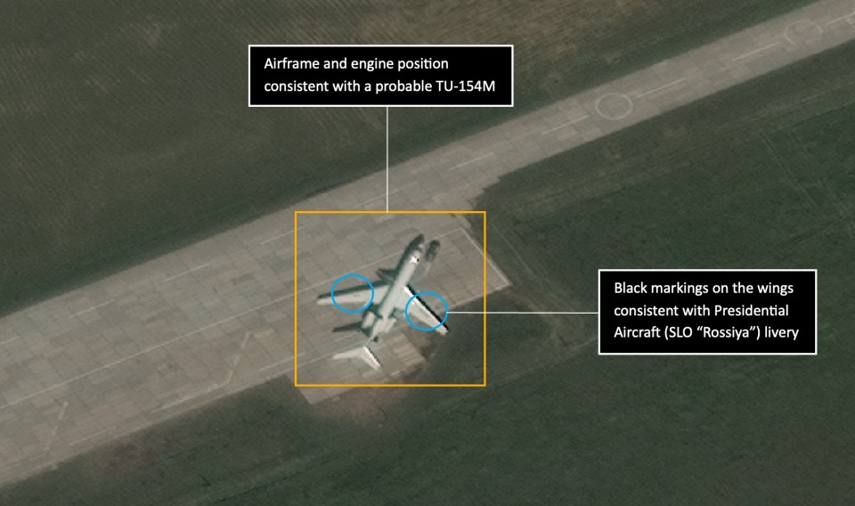 Satellite image of a TU-154M aircraft, possibly used to transport Ukrainian children to Russia.