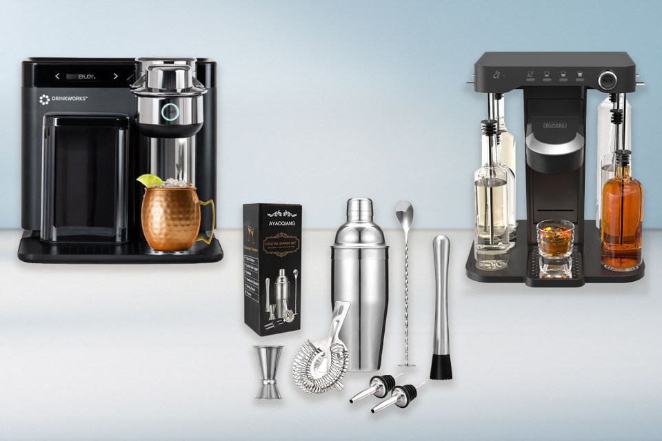 Two cocktail machines and a cocktail shaker set.