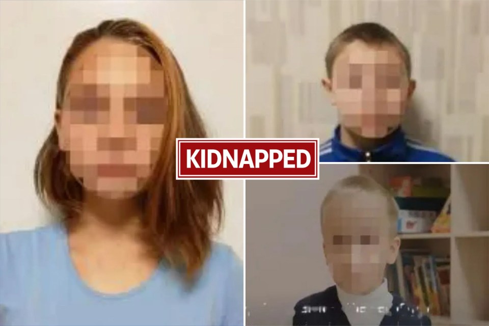 Photos of three kidnapped children with their faces pixelated.