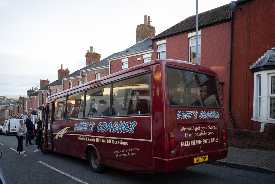 Gavin & Stacey tour bus parked outside Stacey's house.
