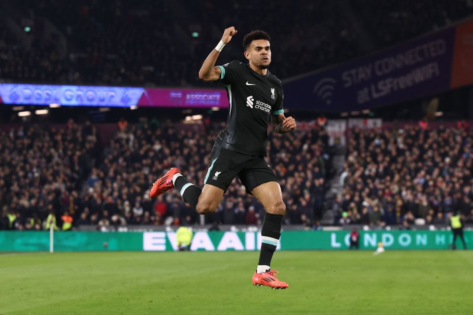 Luis Díaz of Liverpool celebrates scoring a goal.