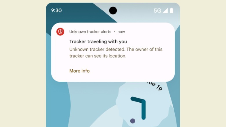 Android alert: unknown tracker detected, its location is visible to the owner.