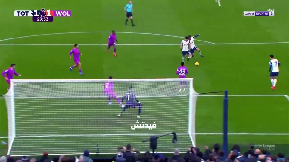 Tottenham Hotspur players score a goal against Wolverhampton Wanderers.
