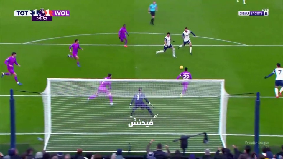 Tottenham Hotspur players score a goal against Wolverhampton Wanderers.