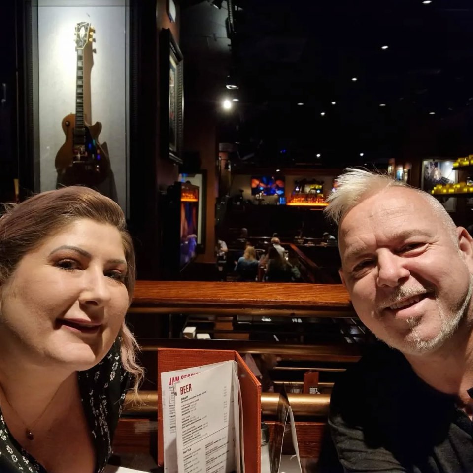 Peter and Joanne Wright at a restaurant.