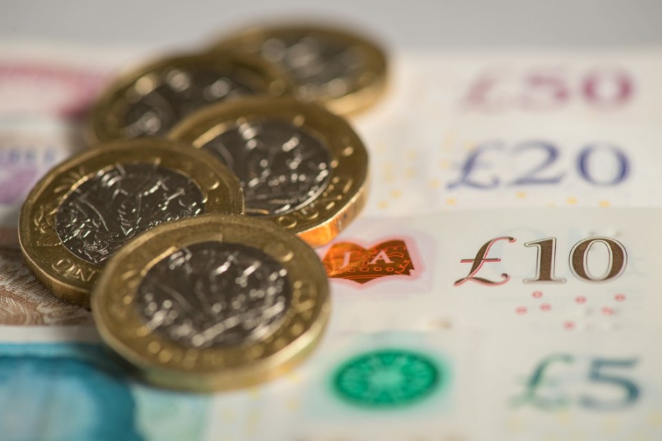 British one-pound coins on banknotes.