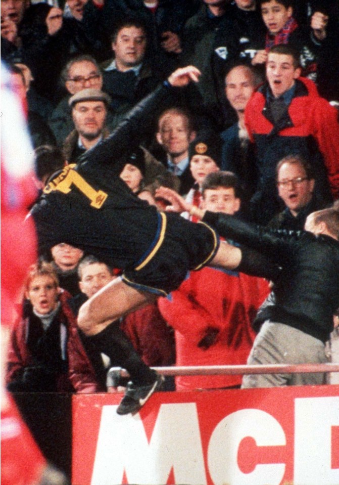 Eric Cantona kicking a fan.