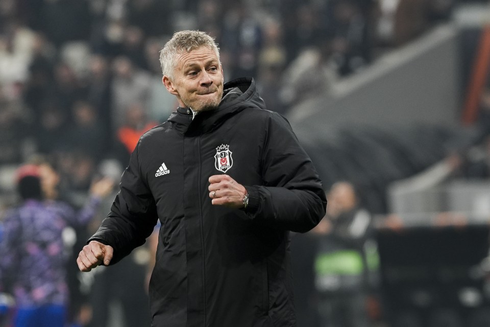 Ole Gunnar Solskjaer, Besiktas head coach, acknowledges fans.