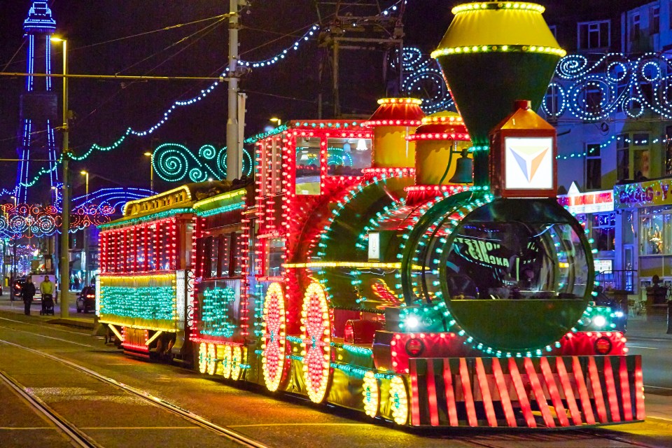 Illuminated train at Blackpool Illuminations.