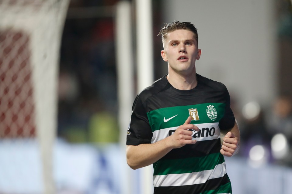 Viktor Gyokeres celebrating after scoring a goal.