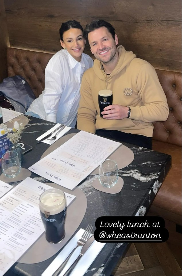Mark Wright and Michelle Keegan enjoying lunch at a restaurant.