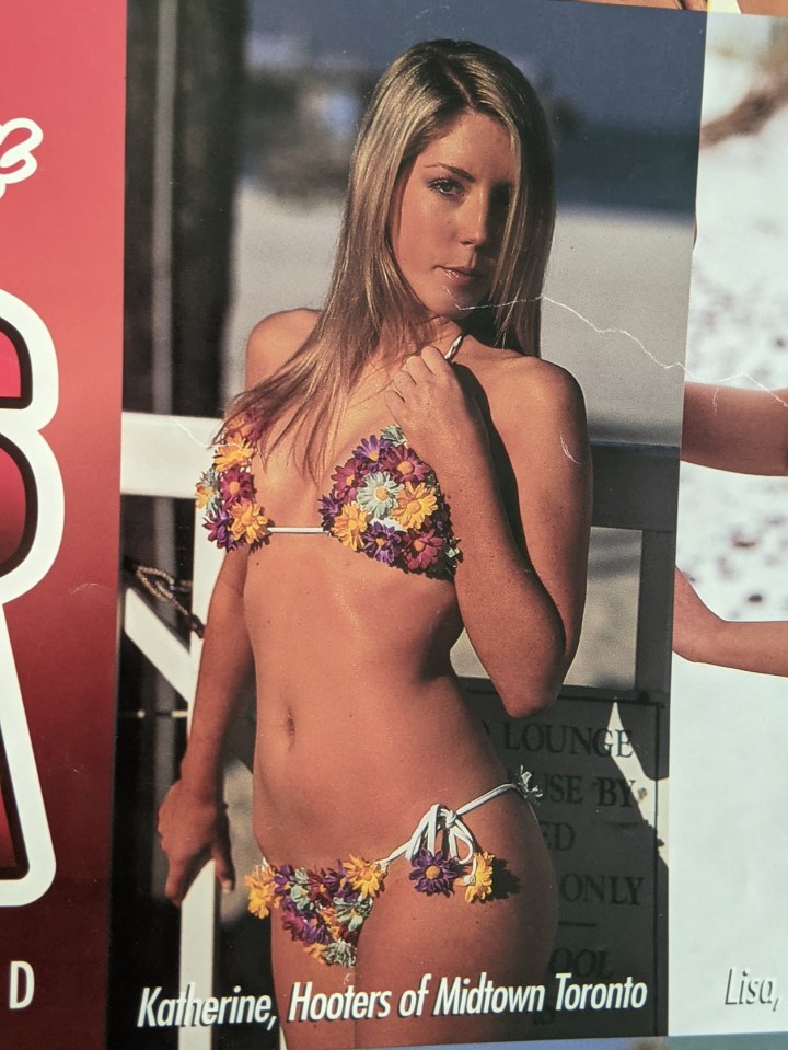 Photo of Katherine, a Hooters of Midtown Toronto employee, in a floral bikini.