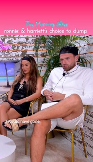 Ronnie and Harriett discussing their decision to dump someone on Love Island.