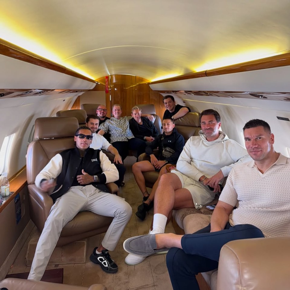 Conor Benn and his entourage on a private jet.