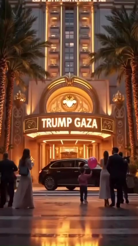 Illustration of a Gaza hotel named "Trump Gaza."