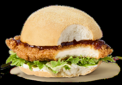 Greggs chicken burger with BBQ sauce.