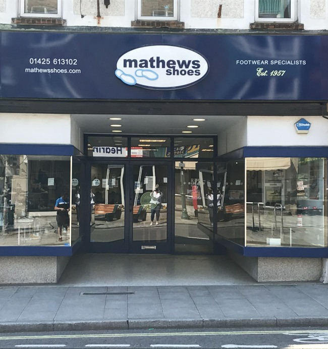 Mathews Shoes storefront.
