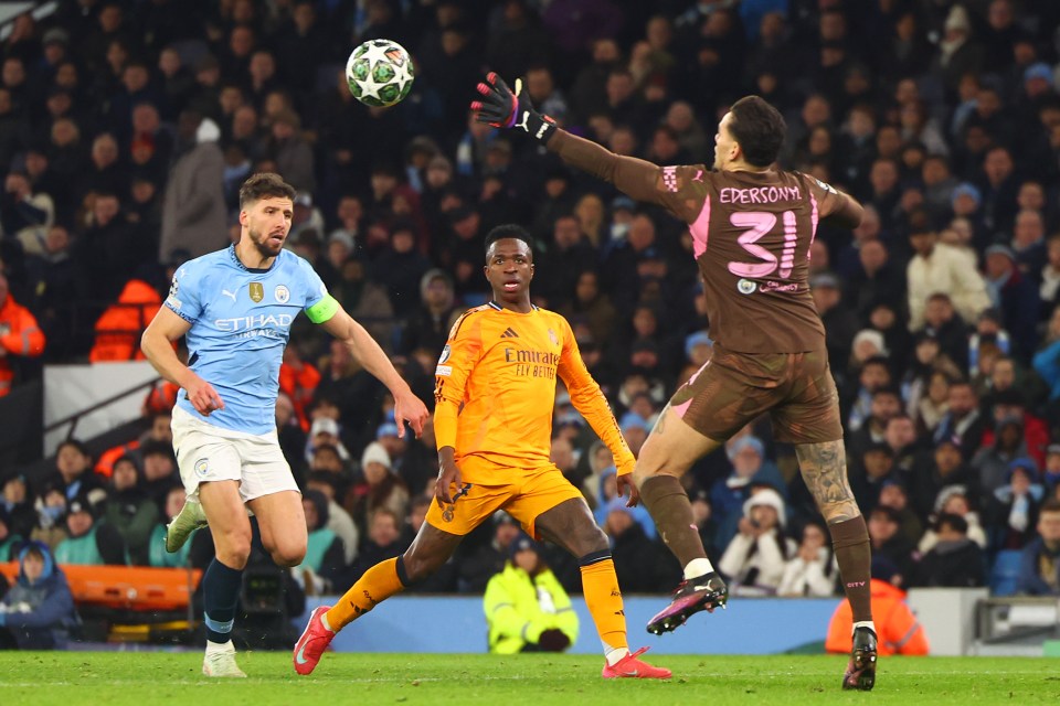Kylian Mbappé of Real Madrid shoots during a Champions League match.