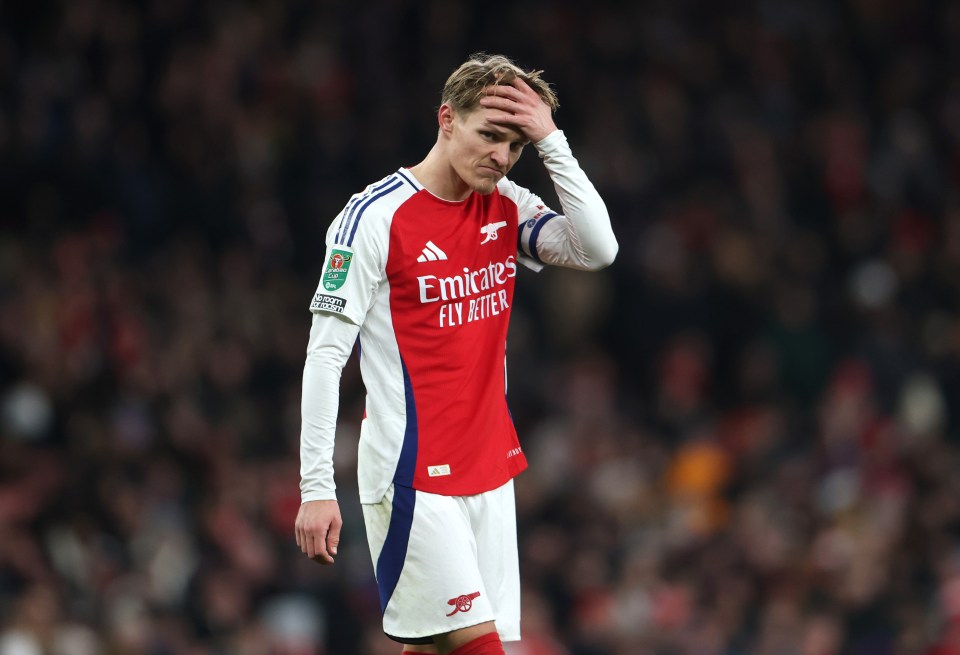 Martin Odegaard of Arsenal looking dejected during a match.