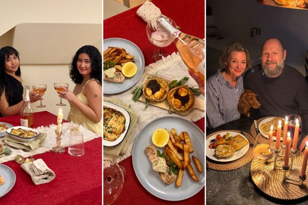 Collage of Valentine's Day dinners.