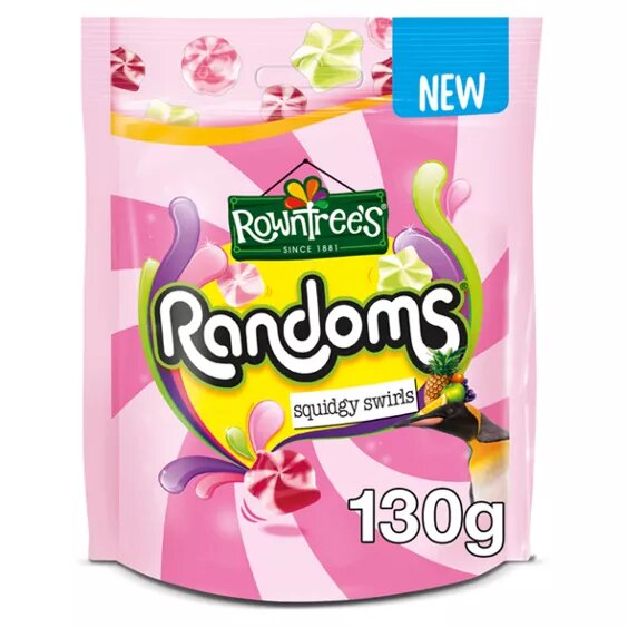 Bag of Rowntree's Randoms Squidgy Swirls sweets (130g).