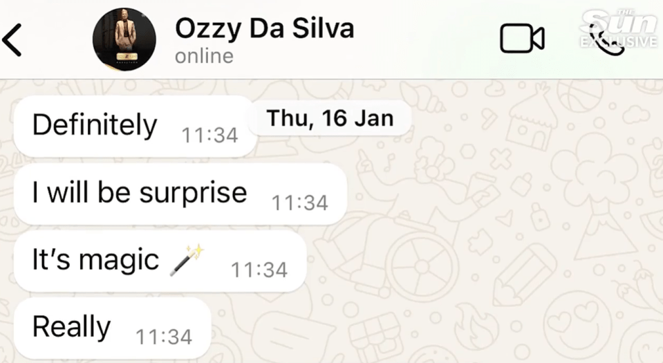 Screenshot of WhatsApp chat with Ozzy Da Silva.