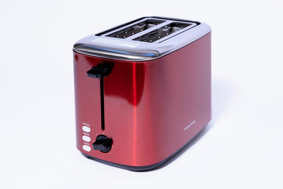 Red Morphy Richards two-slice toaster.