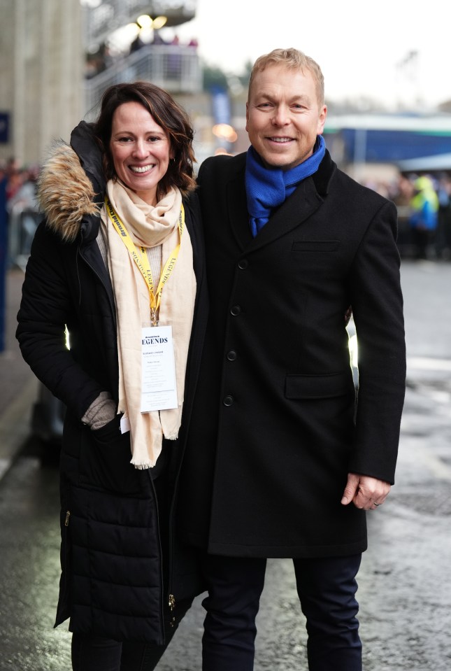 Sir Chris Hoy and his wife Sarra Kemp at a rugby match.