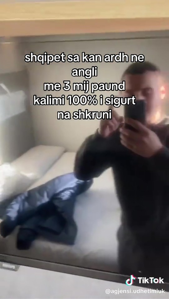 TikTok video of a man in a hotel room bragging about paying £3,000 to enter the UK illegally.