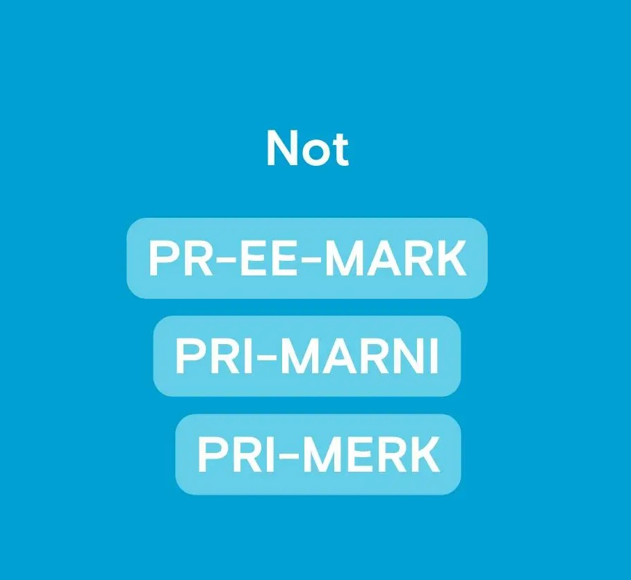 Illustration showing incorrect pronunciations of Primark.