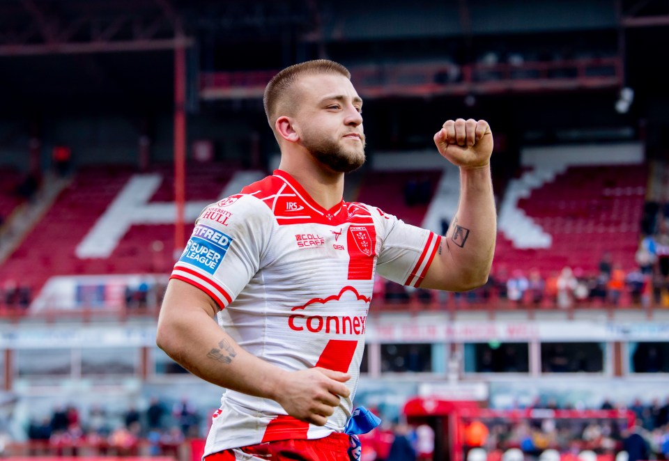 Mikey Lewis of Hull KR celebrating.