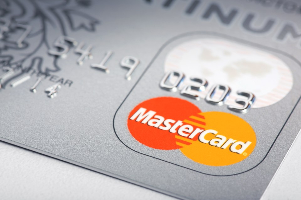 Close-up of a MasterCard credit card.