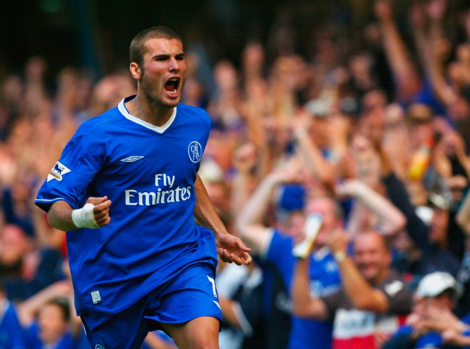 Adrian Mutu of Chelsea celebrating a disallowed goal.