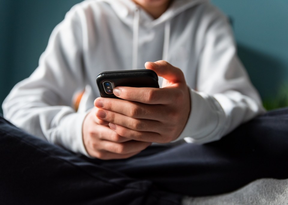 Close-up of a teen's hands texting on a phone.